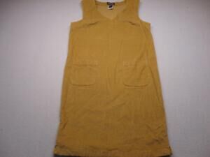 Lands' End Dress Womens 10 Yellow Corduroy V Neck Tank Shift Pockets Knee Length